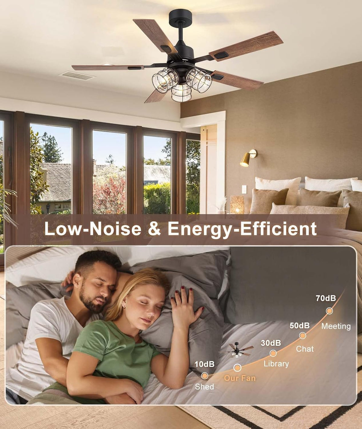 ZYD 52 Inch Farmhouse Ceiling Fan with Lights, Rustic Wood Fan with Remote