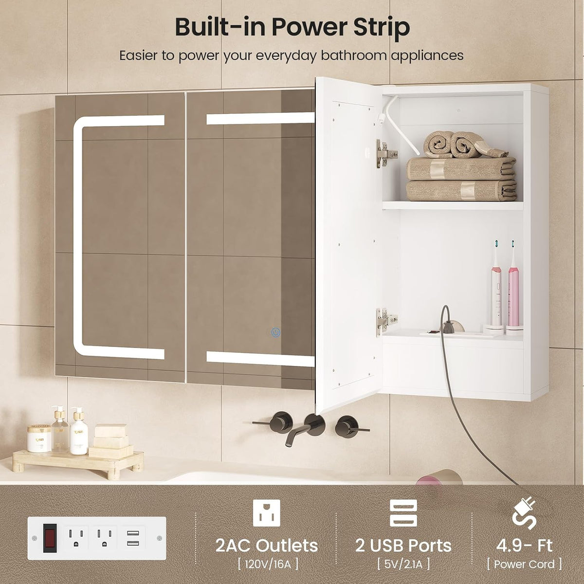 Medicine Cabinet Organizer with Mirror, Lighted Bathroom Medicine Cabinet wit...