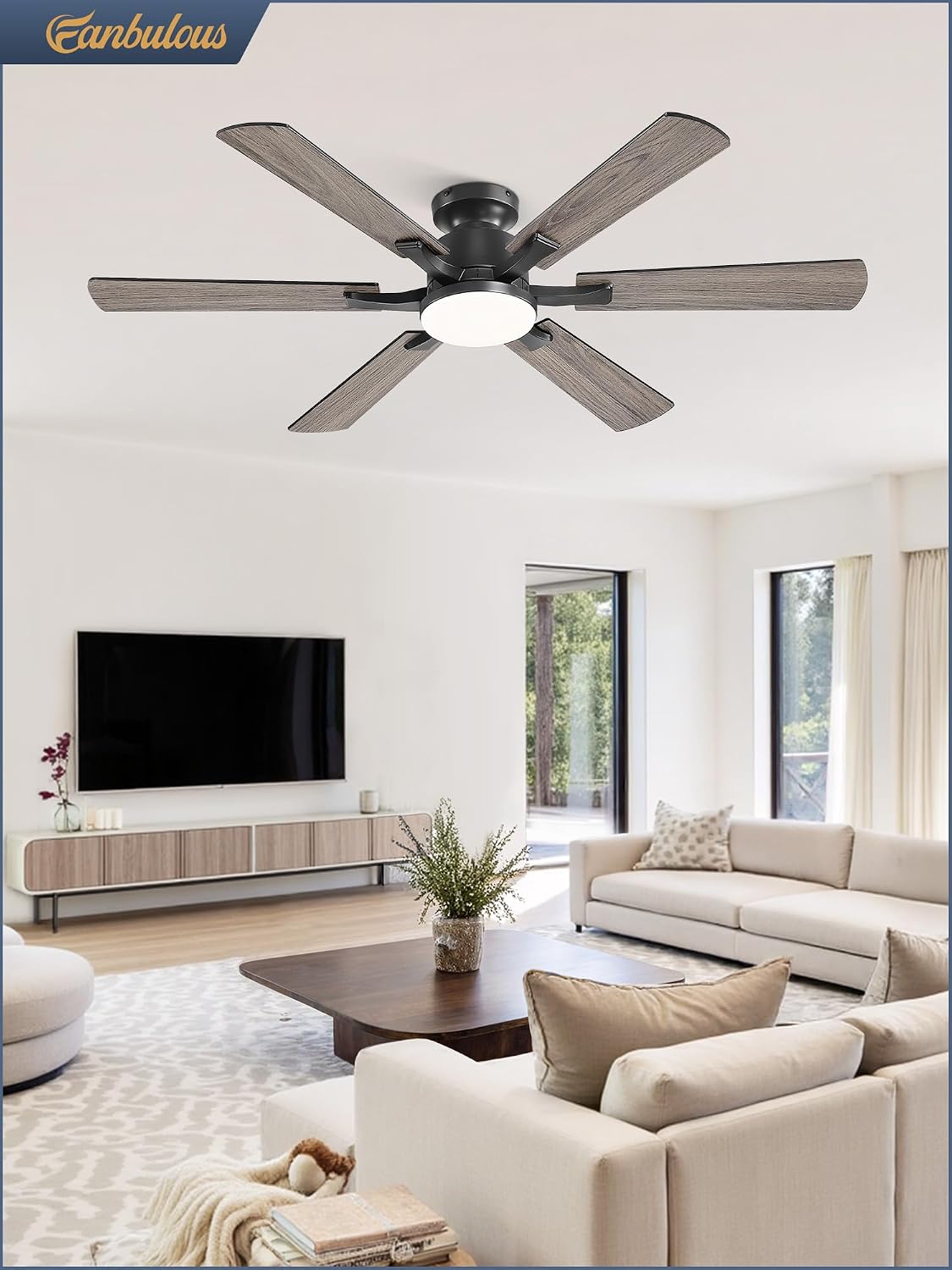 Fanbulous 52 Inch Flush Mount Ceiling Fan with 3000-6000K Dimmable Lights