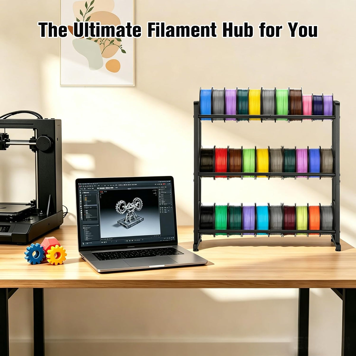 facka 3D Printer Filament Storage Rack, 3-Tier Metal Filament Spool Holder