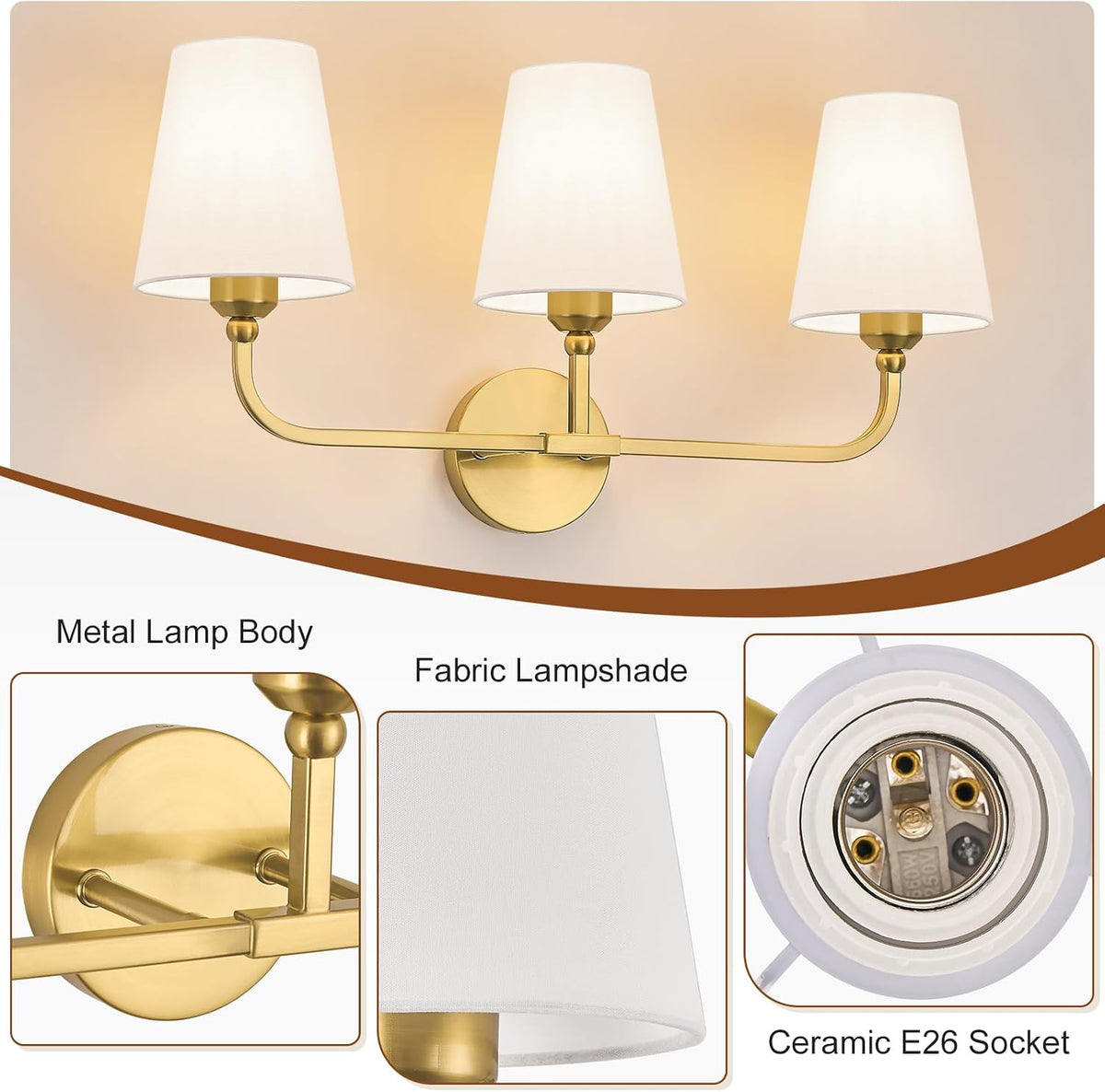 Bathroom Vanity Light, Brushed Gold Bathroom Lighting Fixtures Over Mirror