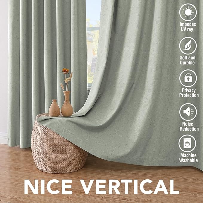 H.VERSAILTEX Bedroom Curtains Blackout, Sage Green Linen Blackout Curtains 84