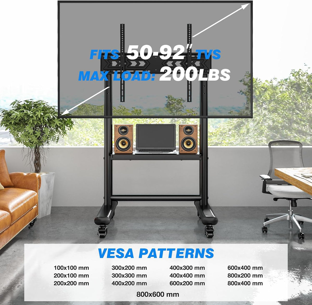 Rfiver Heavy Duty Mobile TV Stand for 50-92 Inch Large TVs up to 200lbs