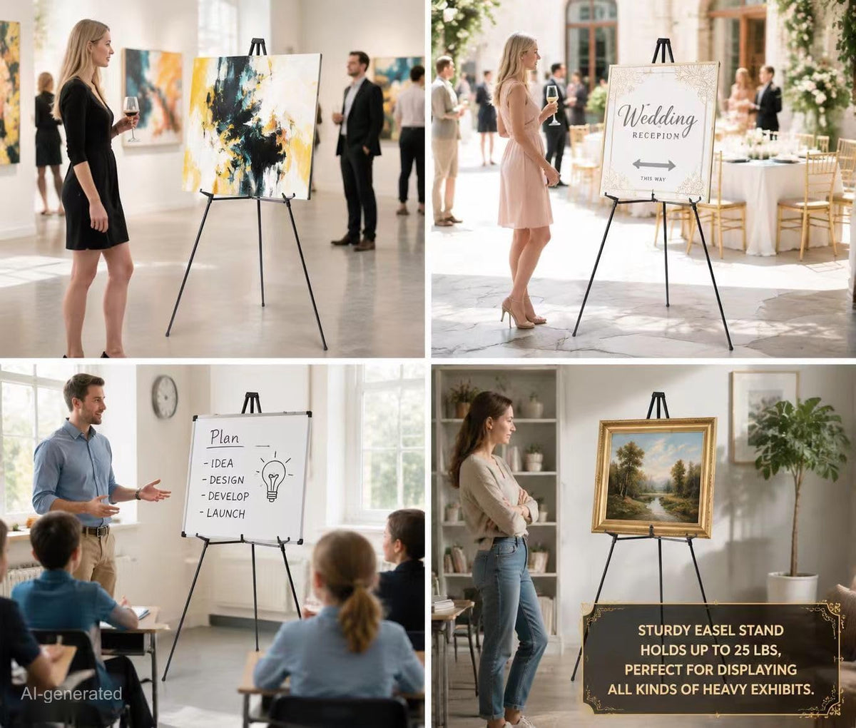 MXG Professional Aluminum Black Easel Display Stand for Painting, Signs