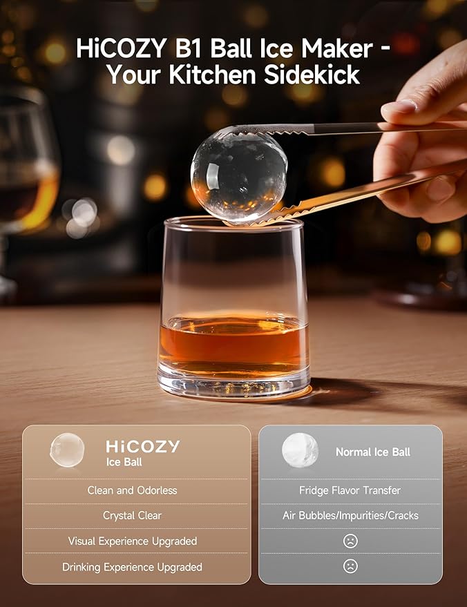 HiCOZY B1 Clear Ice Ball Maker Countertop, Sphere Ice Maker (40 Pcs)