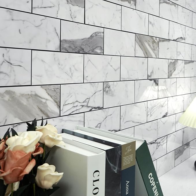 Vamos Tile 100-Piece Glossy Statury White Peel and Stick Backsplash Tile