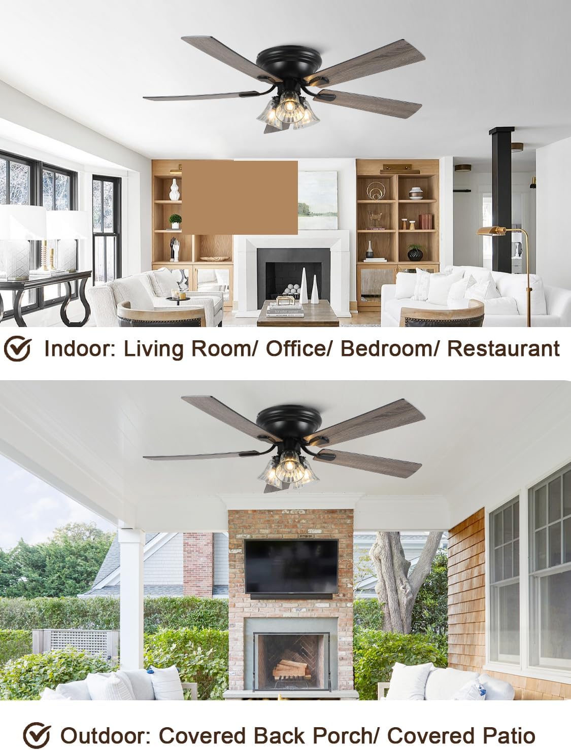 52 Inch Vintage Flush Mount Ceiling Fan with Lights and Remote