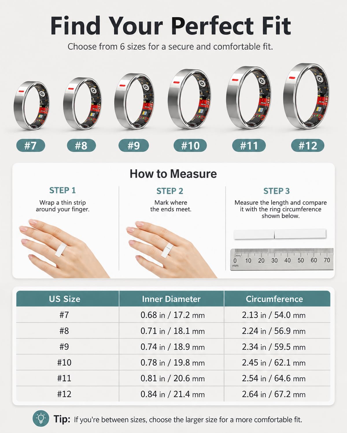 Smart Ring for Women Men, Health Ring for Android & iOS No Subscription