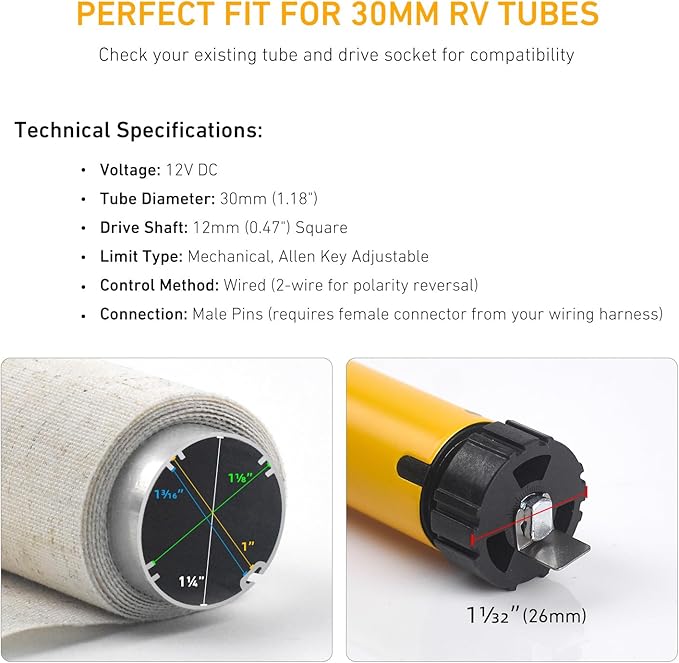 AM25-1.2/30-D DC 12V Tubular Roller Blind Motor – Built-in Mechanical Limit