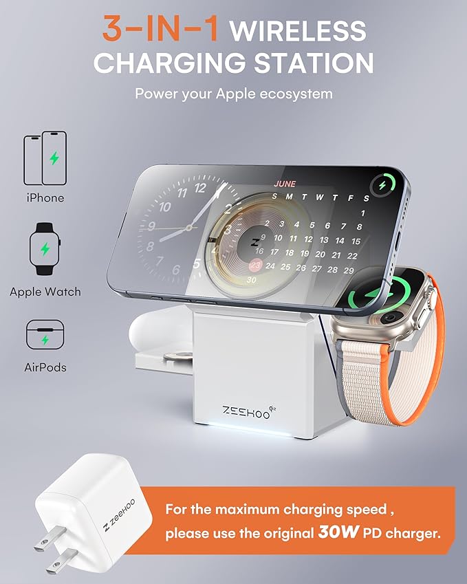 ZEEHOO 3 in 1 Charging Station,