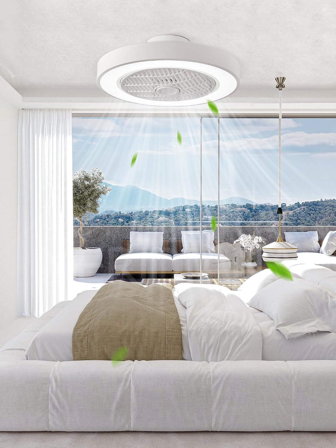 LEDIARY 20 Inch Low Profile Bladeless Enclosed LED Ceiling Fan Light, White