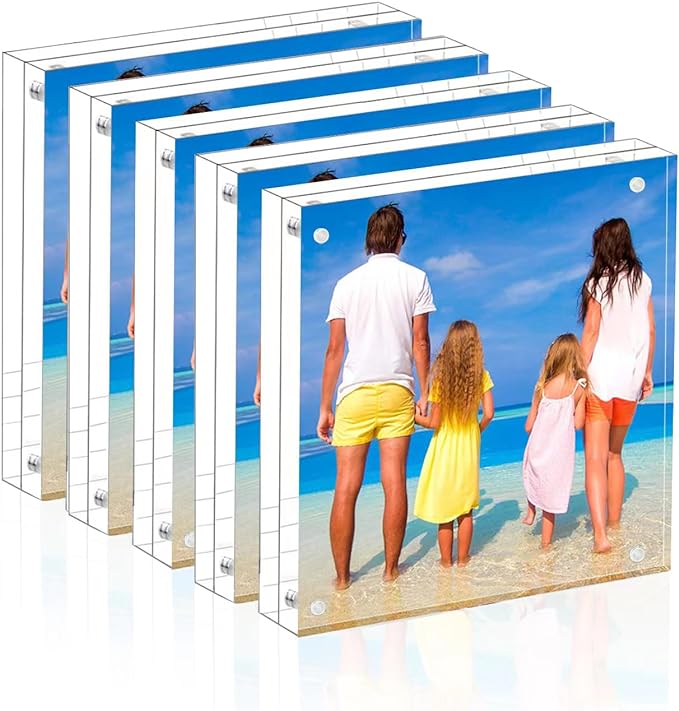Meetu Acrylic 4x4 Picture Frame Clear Two Sided Desk Photo Frame Magnetic Fra...