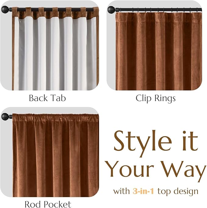 Lazzzy Burnt Orange Blackout Velvet Curtains 96 Inches Long Thermal Insulated