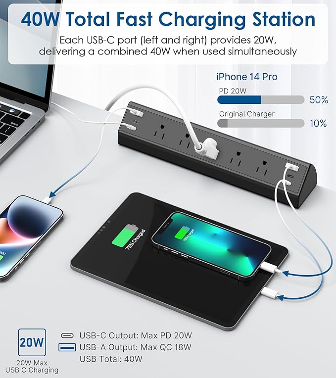 Jgstkcity Desk Clamp Power Strip USB C, 40W Total Fast Charging Station