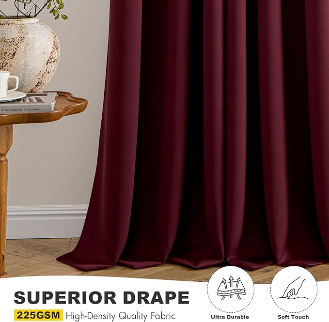 MIULEE Burgundy Red Blackout Curtains