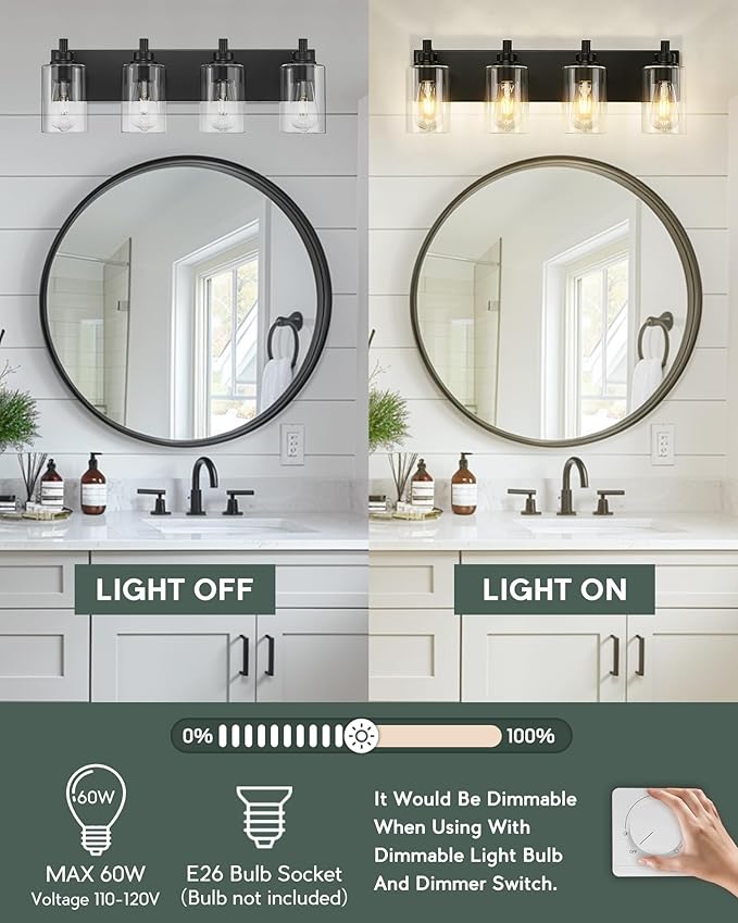 METWET 4-Light Bathroom Light Fixtures, Modern Vanity Lighting Fixtures Over