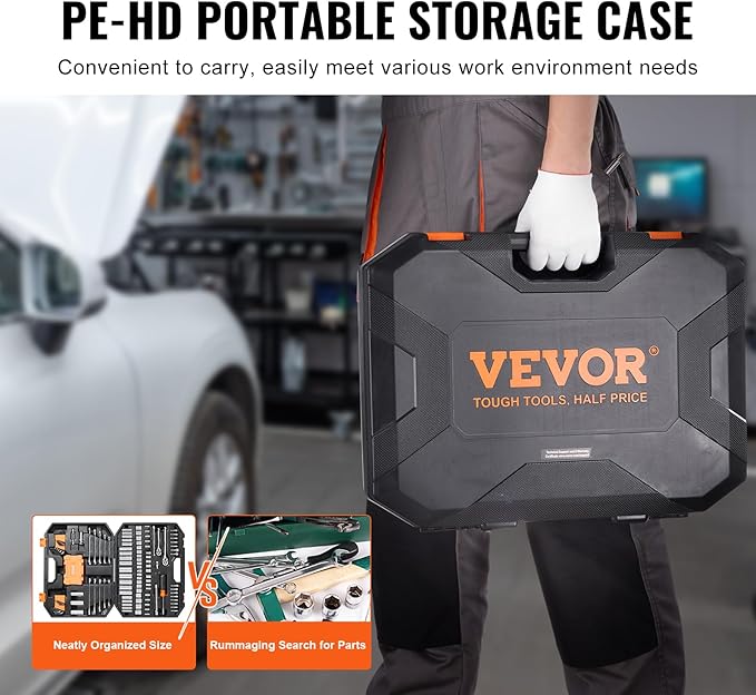 VEVOR Mechanics Tool Set and Socket Set, 1/4" and 3/8" Drive Deep a...