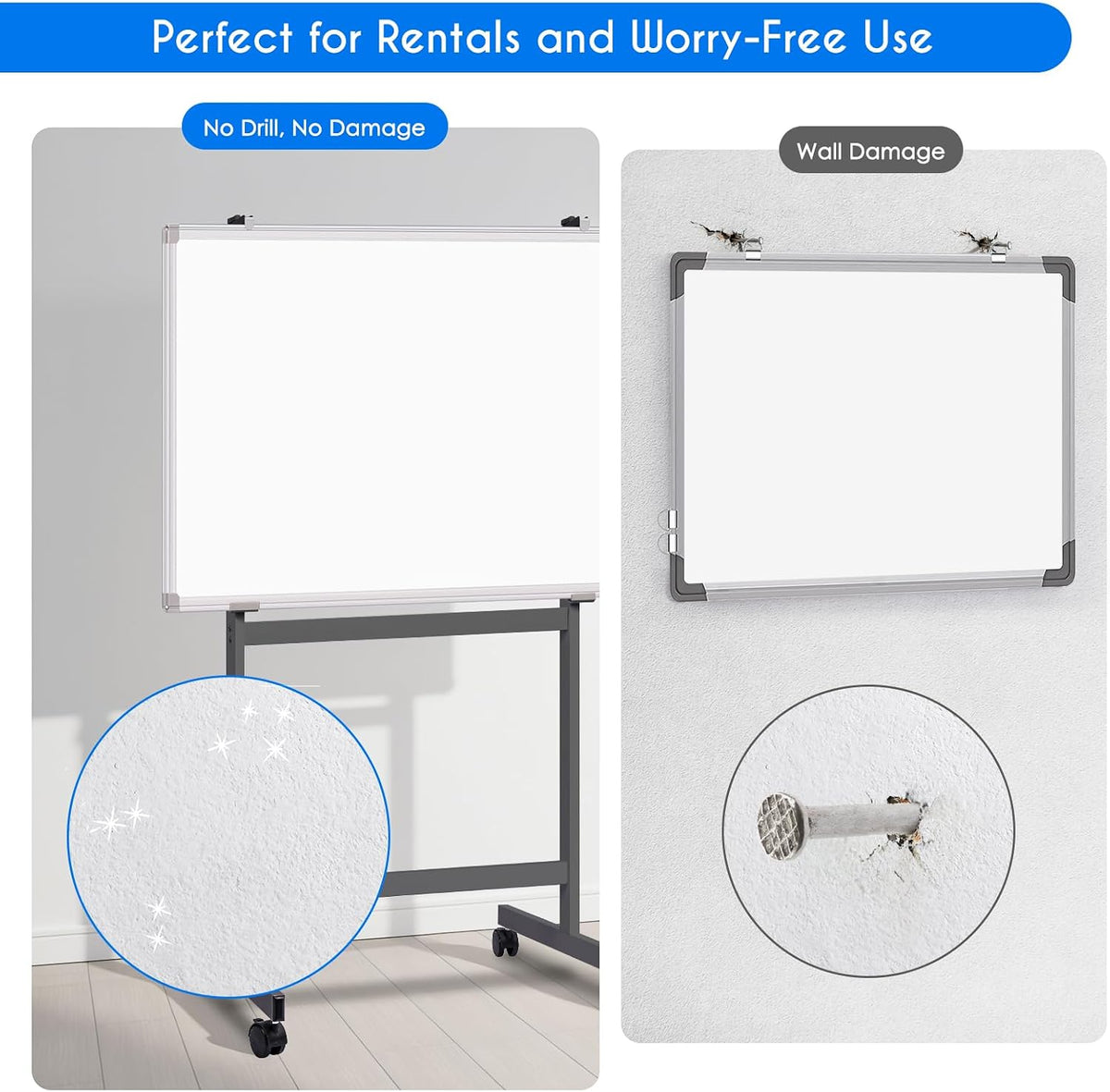 Maxtek Mobile Whiteboard Stand with Wheels, Stand Only, No Drill (Black
