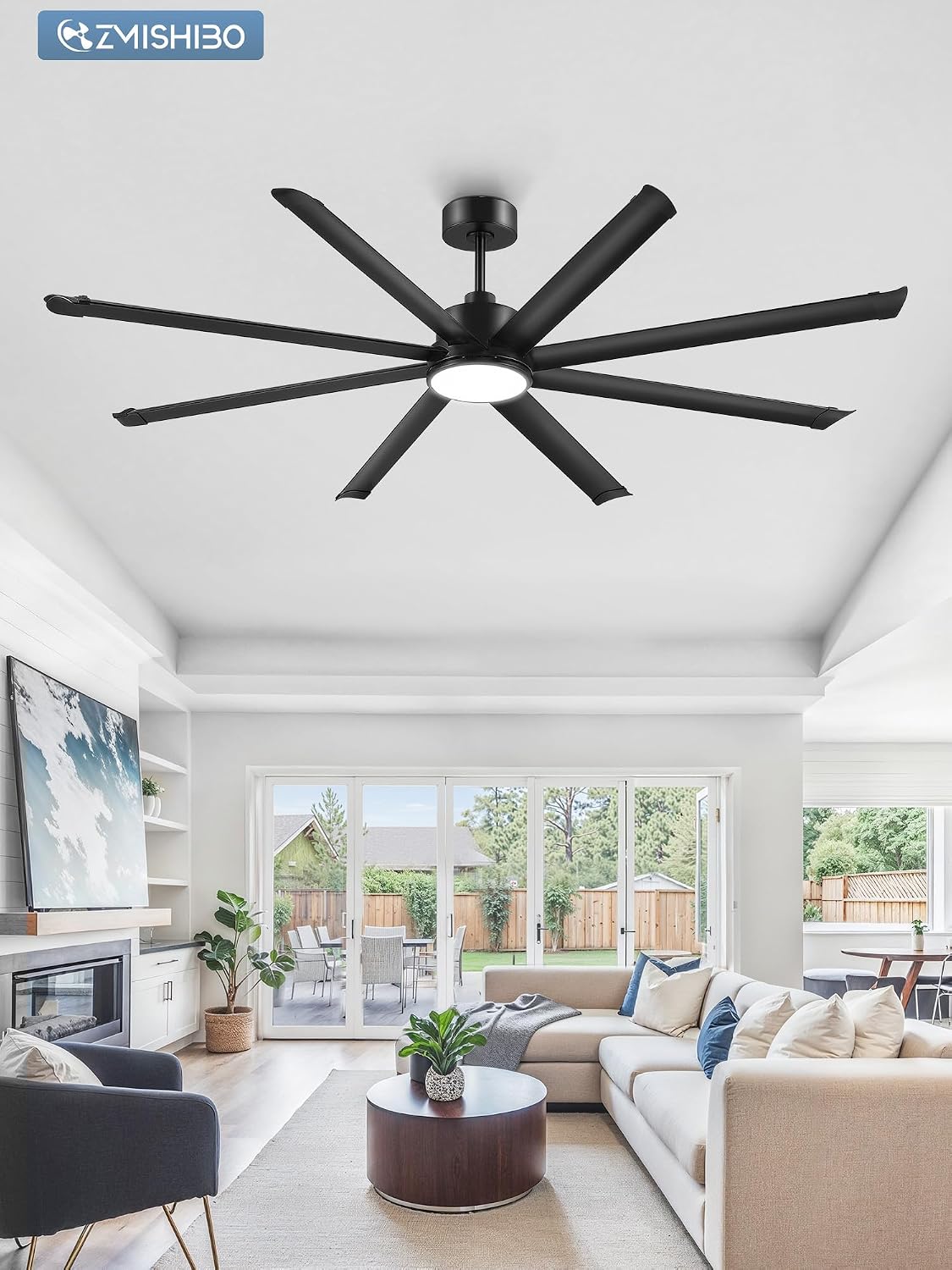 ZMISHIBO 84 Inch Ceiling Fans with Lights,8 Aluminum Reversible Blades