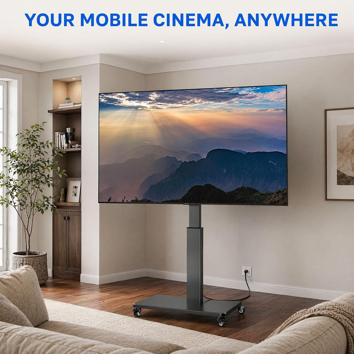 Swivel Rolling TV Stand with Power Outlet for 30-80 inch TVs up to 110 lbs