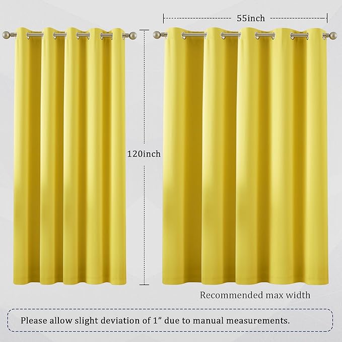 DUALIFE 120 Inch Length Extra Long Yellow Illuminating Blackout Curtain