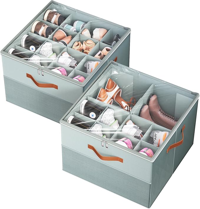 Shoe Organizer for Closet, 2 Pack Foldable Shoe Storage Organizer Box Bin