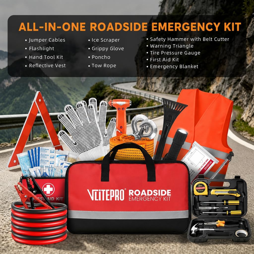 Roadside Emergency Car Kit for New Drivers, Families & Travel