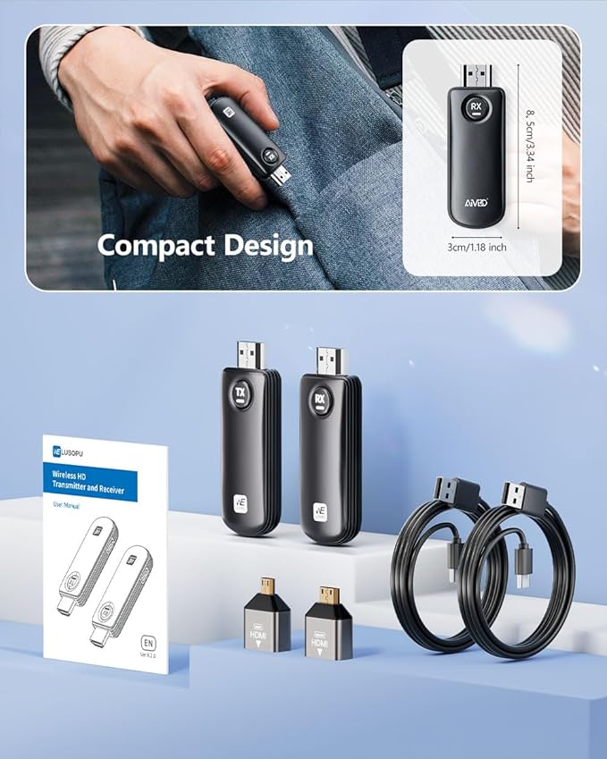 WELUSOPU Wireless HDMI Transmitter and Receiver, HDMI Wireless 4K Decode 1080P