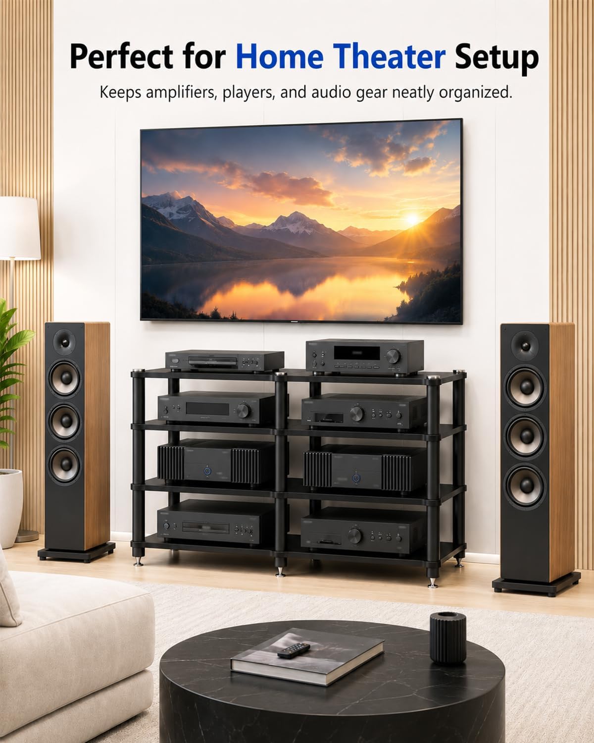 4 Tier Heavy Duty AV Media Stand, Stereo Stands and Racks, Black