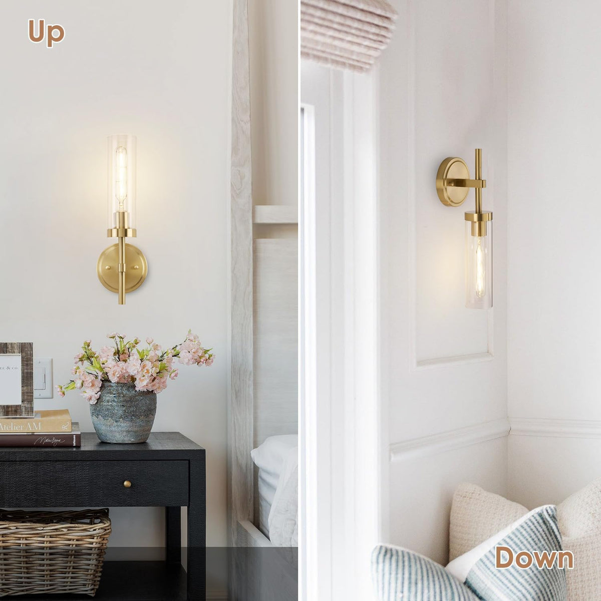 Hardwired Wall Sconces Set of 2, Bathroom Sconce Wall Lighting for Vanity