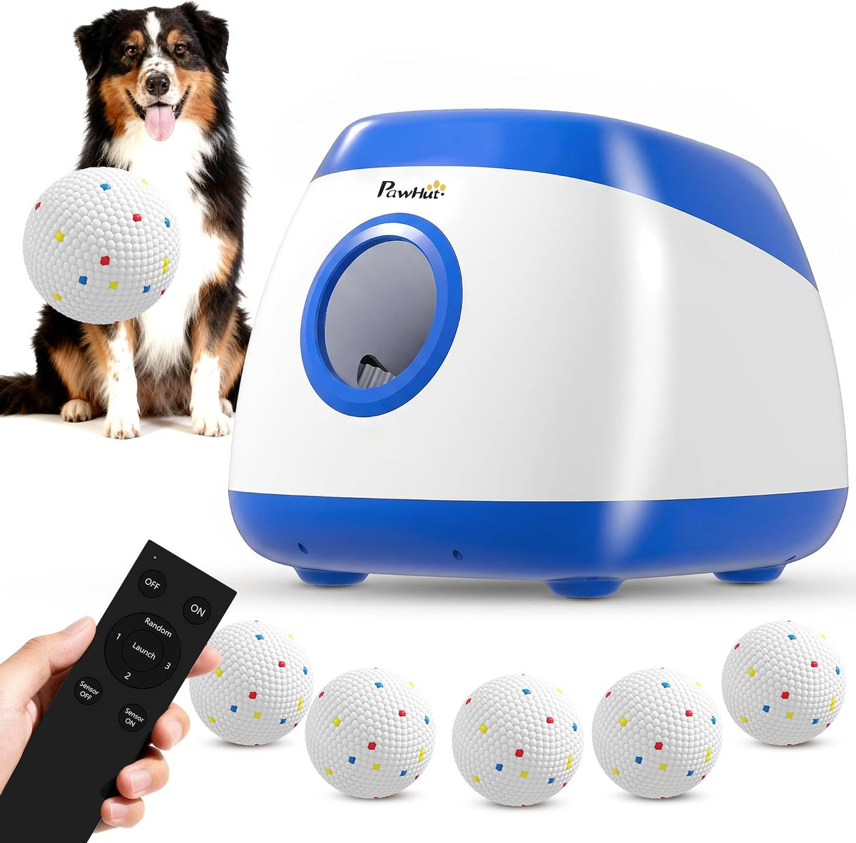 PawHut Automatic Dog Ball Launcher Remote Control for Large Breeds Blue