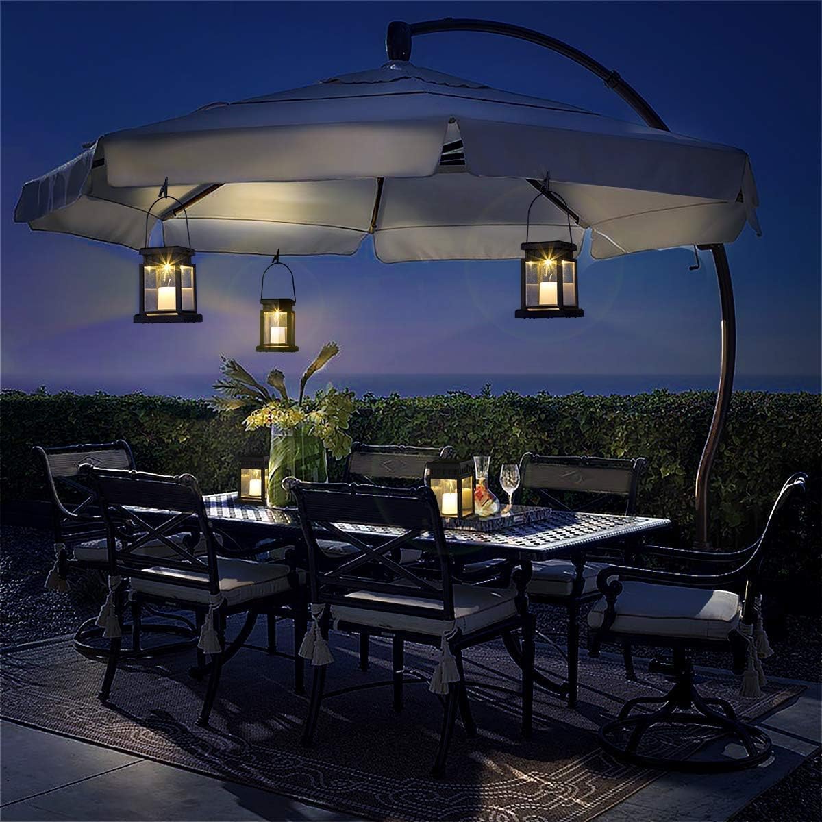 GIGALUMI 8 Pack Solar Hanging Lantern Outdoor, Candle Effect Light