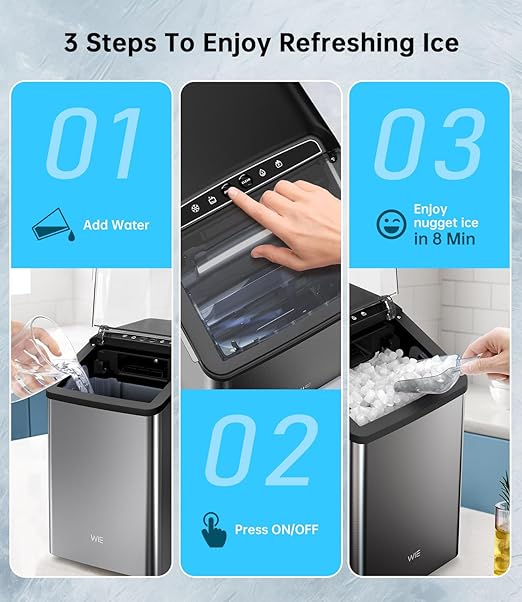 Ice Maker Nugget Countertop 40LBS Pebble Ice Machine, Quick Ice Making