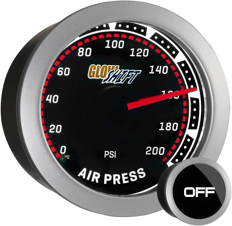 GlowShift Tinted Series 200 PSI Air Pressure Gauge Kit, 2-1/16" 52mm