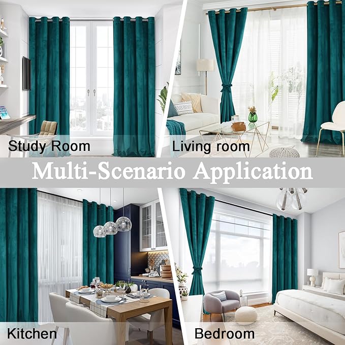 JIUZHEN Velvet Curtains 84 Inch Long–Soft Retro Velvet Blackout Thermal