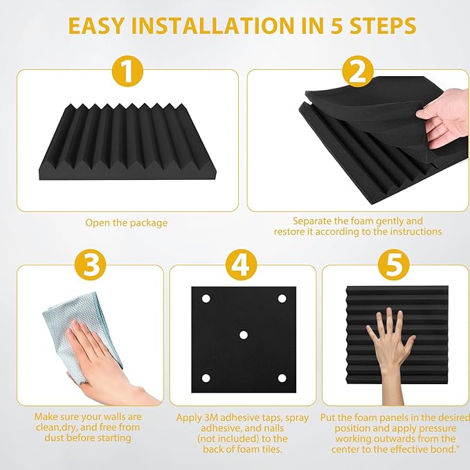 Saiqiang 56 Pack Acoustic Foam Panels, Noise Cancelling Dampening Sound
