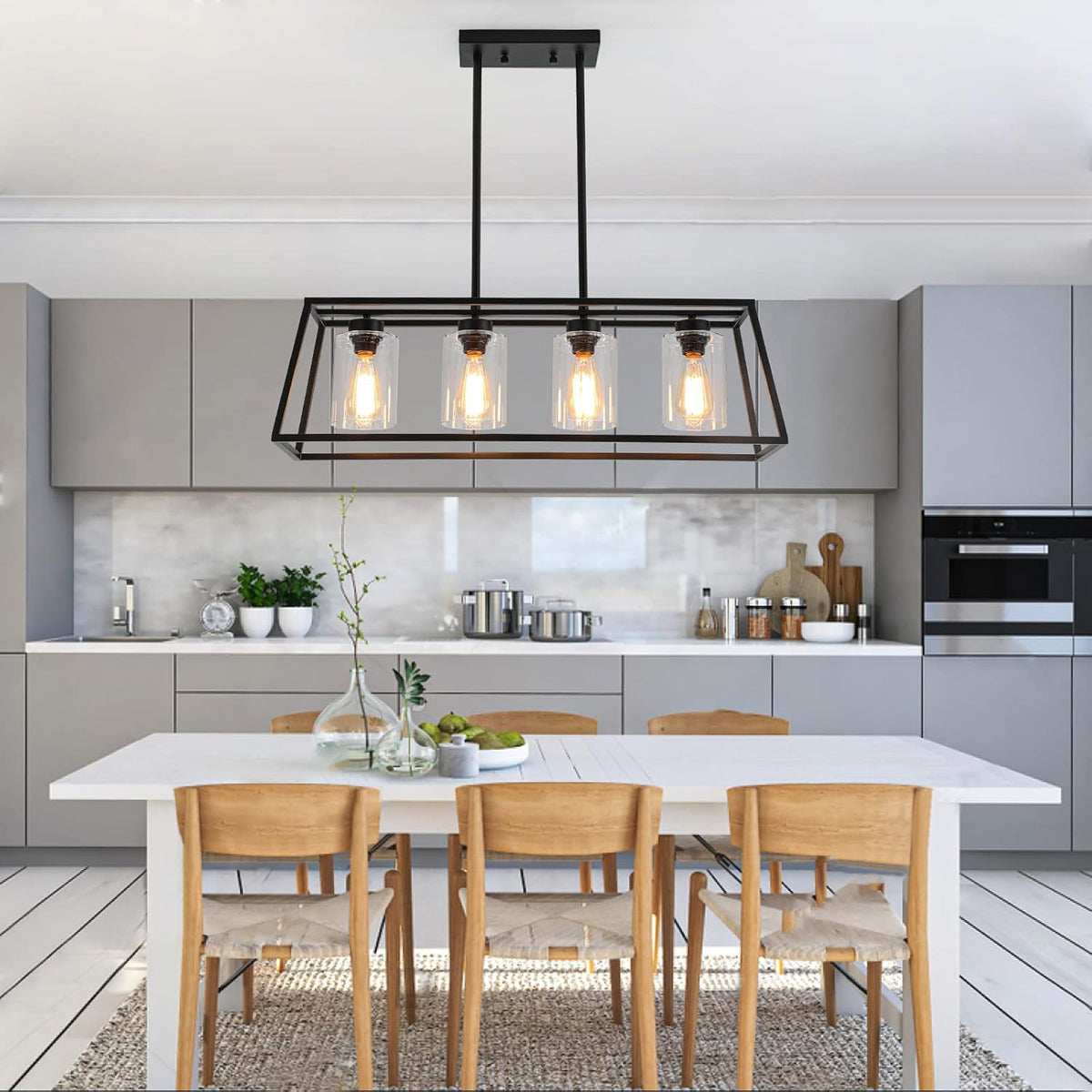 4-Light Black Farmhouse Chandelier for Dining Room Light Fixture