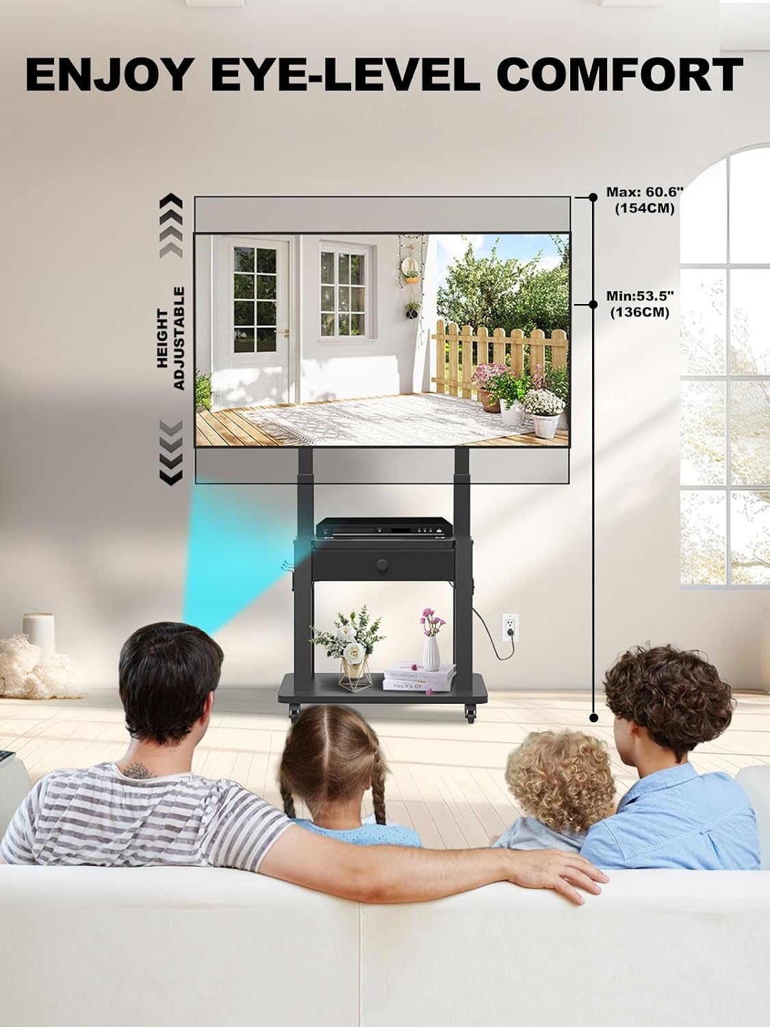 Rolling TV Stand with Power Outlet and Fabric Drawer for 32-75 Inch Flat/Curv...
