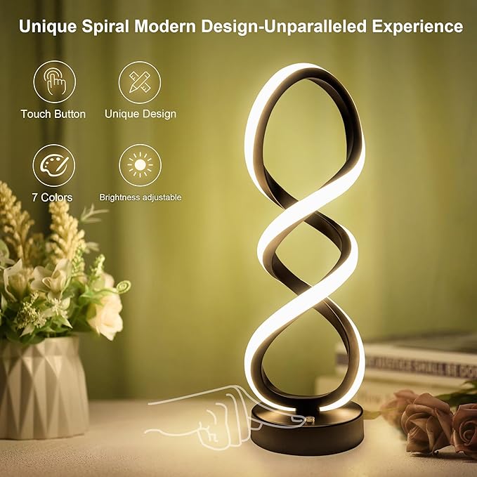 Modern Table Lamp, 7 Colors 10 Light Modes Spiral Design Table Lamp, Touch