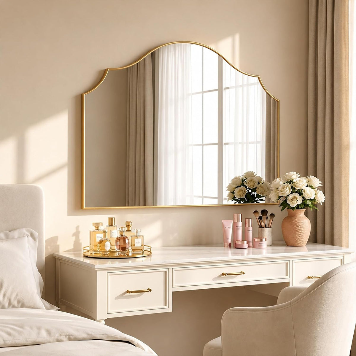 26"x35" Gold Arched Wall Mirror, Decorative Mirror | Modern Minimal...
