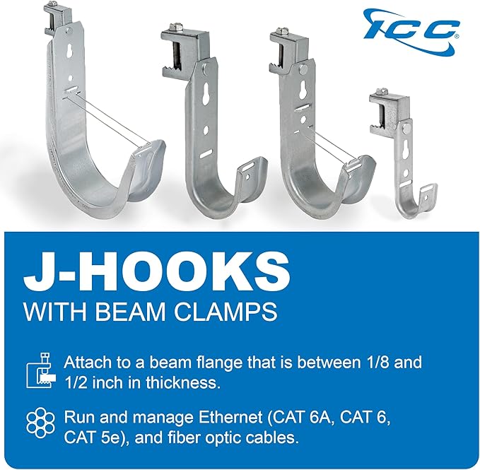 ICC Beam Clamp J Hook 4” with Retainer Clip (25 Pack)