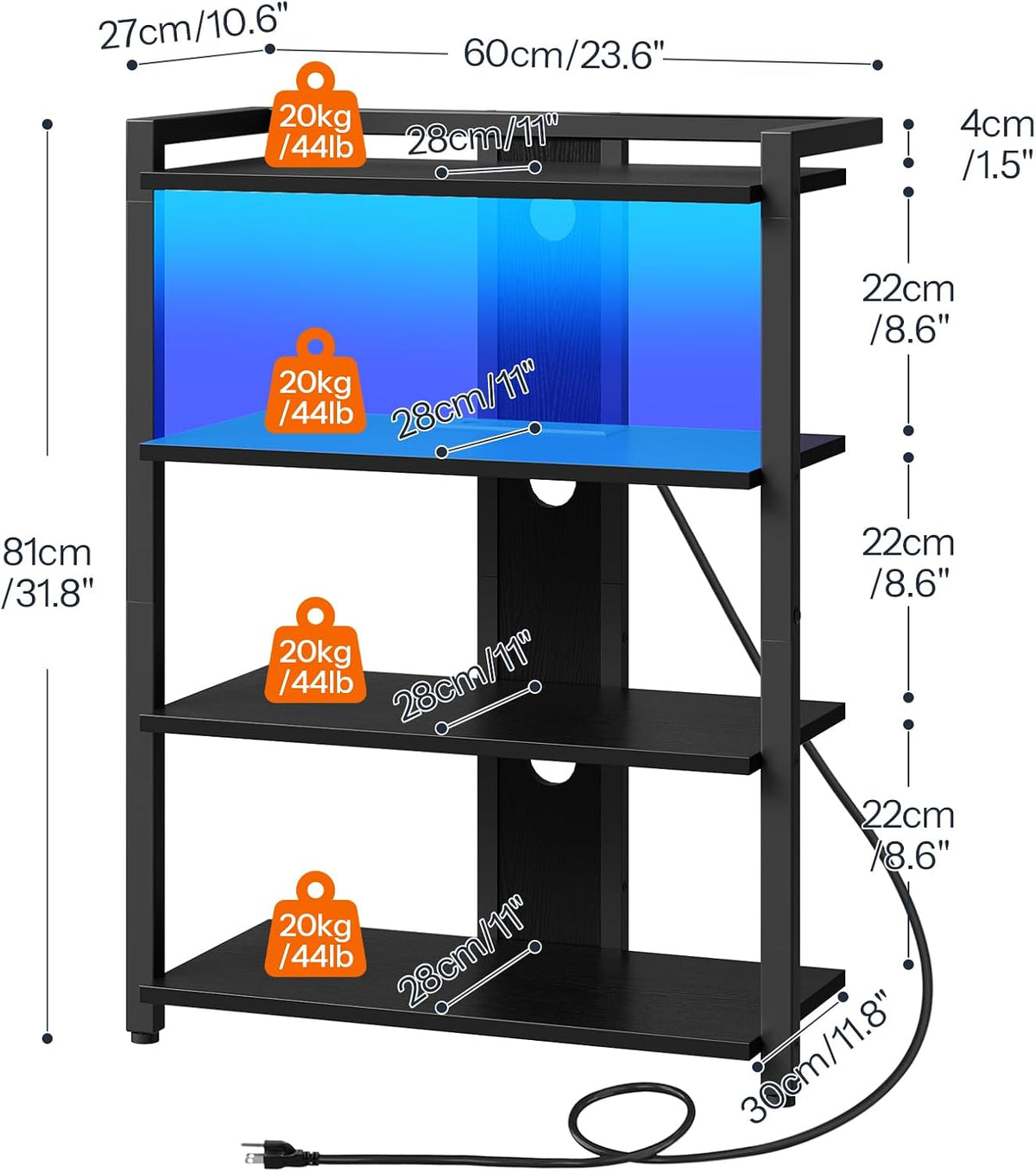 HOOBRO 4-Tier AV Media Stand, Media Console with Charging Station