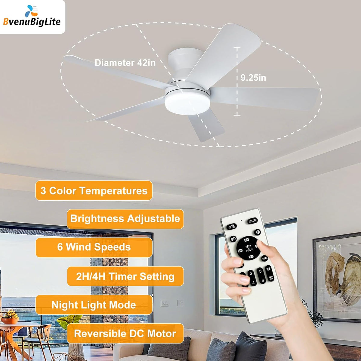 Ceiling Fans with Lights and Remote: 42 Inch Ceiling Fan with Light Low Profi...
