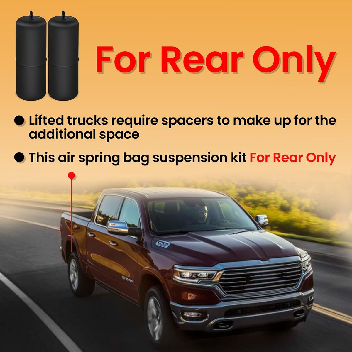 MILLISEC Rear Air Helper Spring Bag Suspension Kit for 2011-2018 RAM 1500