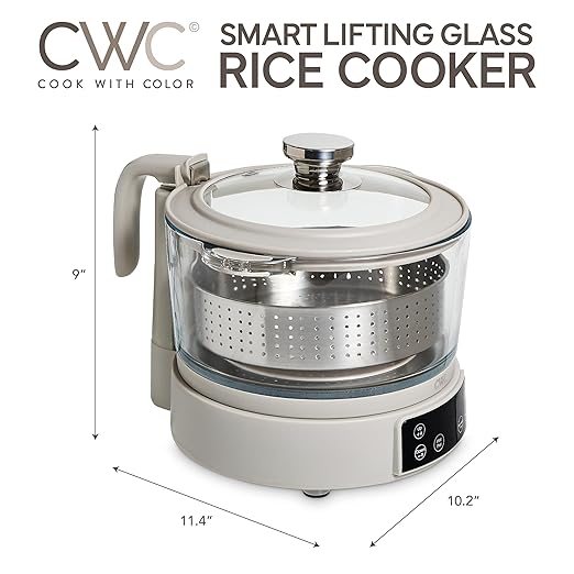 COOK WITH COLOR 3L Glass Mini Low Carb Rice Cooker – Holds 2 Cups Raw/Makes 6