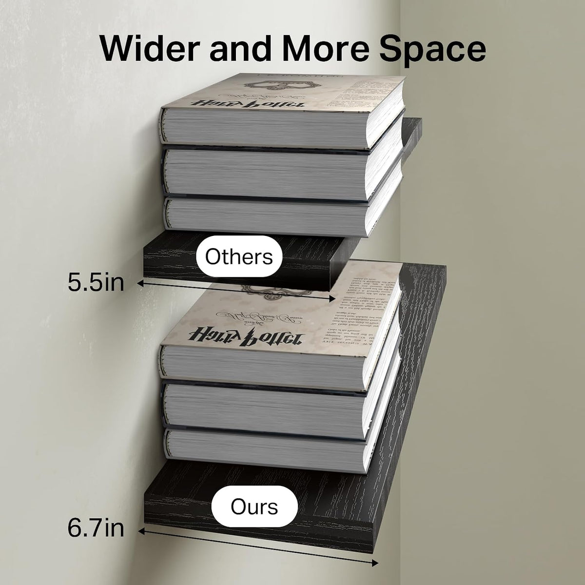 BAYKA Black Floating Shelves 22.5in, Set of 3, Wall Mounted for Wall Decor