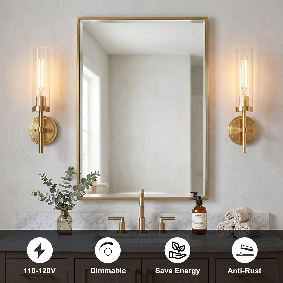 Hardwired Wall Sconces Set of 2, Bathroom Sconce Wall Lighting for Vanity