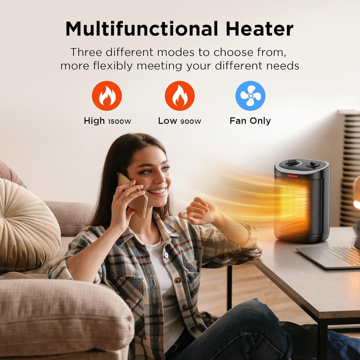 1500W Portable Ceramic Space Heater, Thermostat Desk Heater