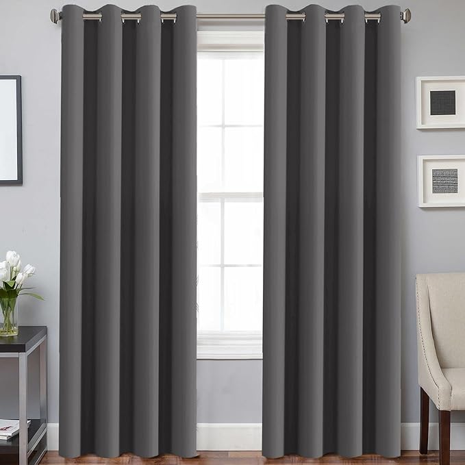 H.VERSAILTEX Charcoal Gray Blackout Curtain Panels