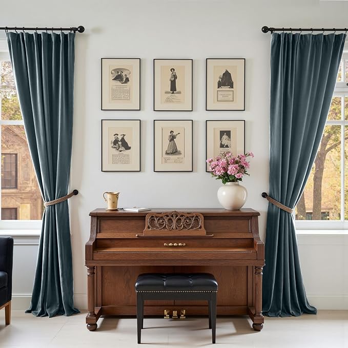 Lazzzy Blue Blackout Velvet Curtains 84 Inch Long Thermal Insulated Room